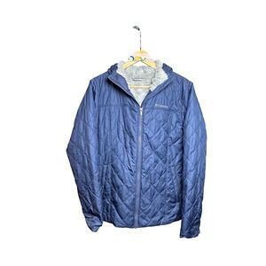 Columbia Quilted Fleece Lined Hooded Jacket Navy Blue Size L
